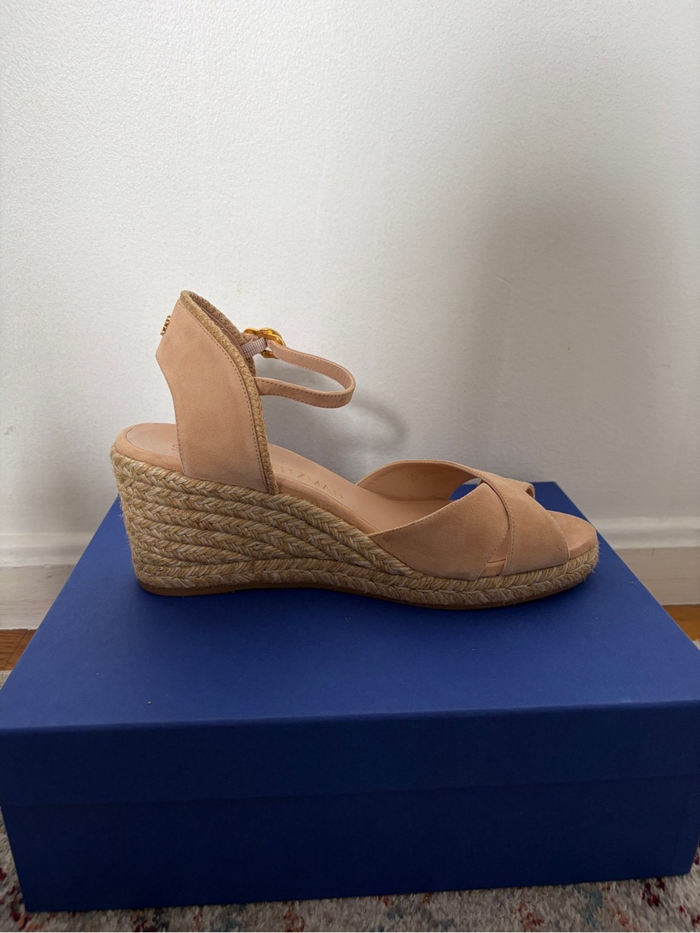 Stuart Weitzman Mirela Espadrille Wedge Sandal in Beige Suede - Picture 5 of 9